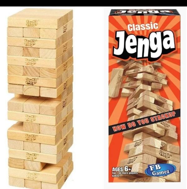 Classic Wooden Jenga Game – 54 Solid Blocks for Kids & Family Fun